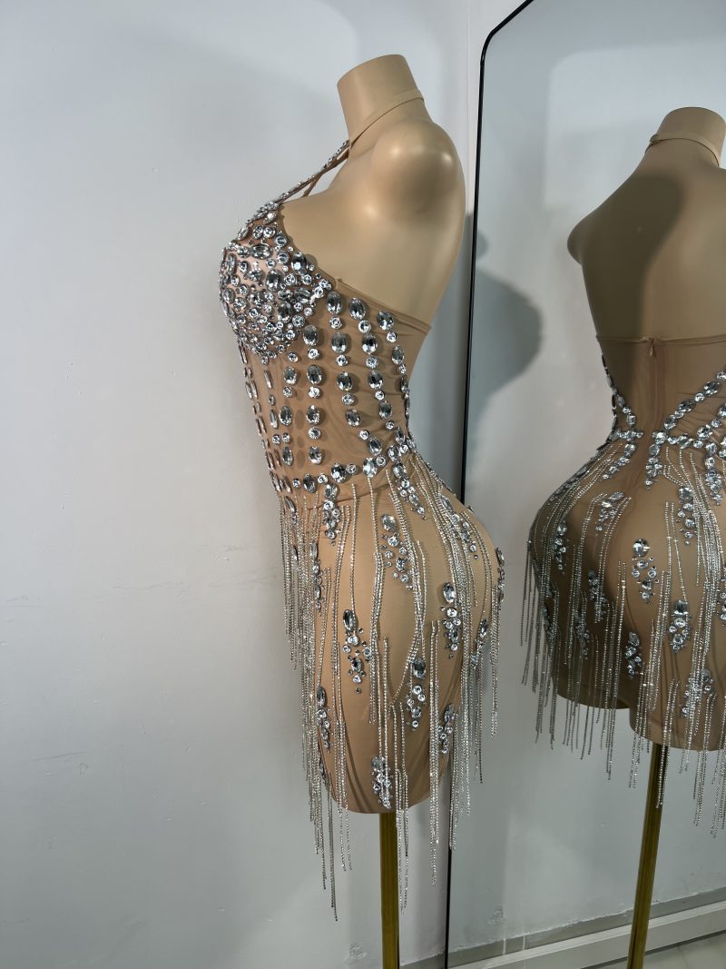 Luxury Crystals Diamonds Evening Party Dress Women Sexy Halter See Through Mesh Birthday Gowns Nightclub Singer Stage Wear - Image 3