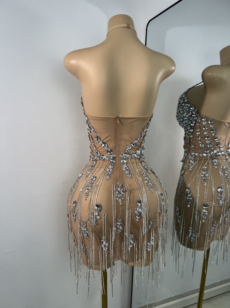Luxury Crystals Diamonds Evening Party Dress Women Sexy Halter See Through Mesh Birthday Gowns Nightclub Singer Stage Wear - Image 4