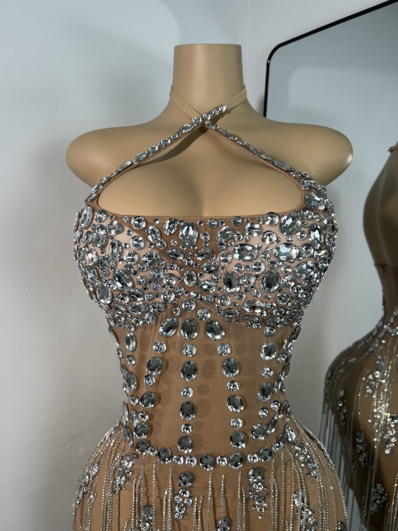 Luxury Crystals Diamonds Evening Party Dress Women Sexy Halter See Through Mesh Birthday Gowns Nightclub Singer Stage Wear - Image 5