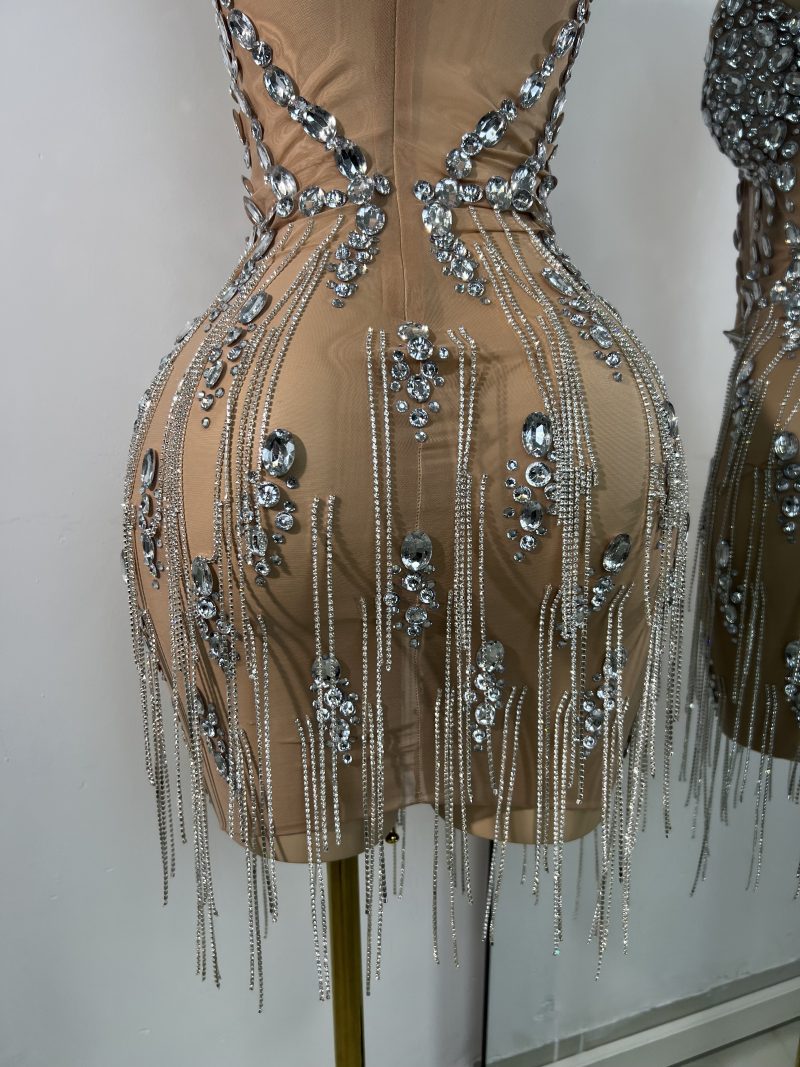 Luxury Crystals Diamonds Evening Party Dress Women Sexy Halter See Through Mesh Birthday Gowns Nightclub Singer Stage Wear - Image 6