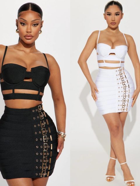 Punk bandage skirt suit European and American sexy suspender skirt night club suit