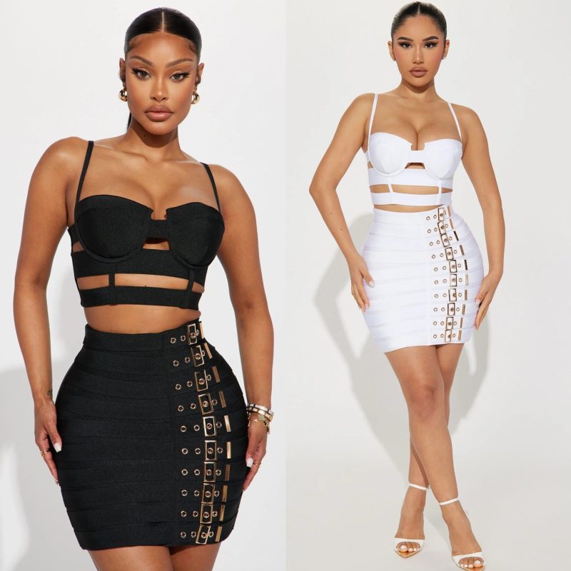 Punk bandage skirt suit European and American sexy suspender skirt night club suit