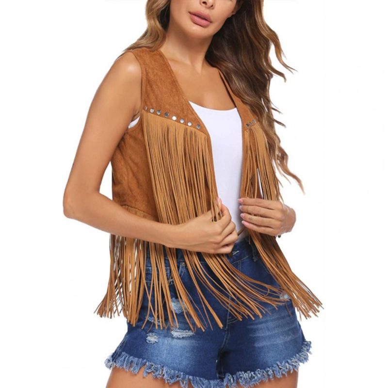 Fringe Vest Women Leather Suede Vest Tassels Vintage Western Country Cowgirl Vest Cardigan Waistcoat Jacket - Image 7