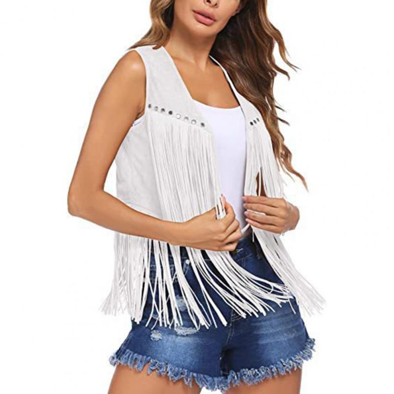 Fringe Vest Women Leather Suede Vest Tassels Vintage Western Country Cowgirl Vest Cardigan Waistcoat Jacket - Image 10