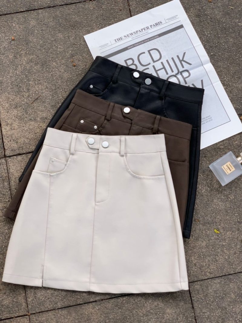 Coffee High Waist Sexy Pu Leather Short Skirt Woman Autumn Winter Korean Slim Chic Pencil Skirts Lady - Image 5