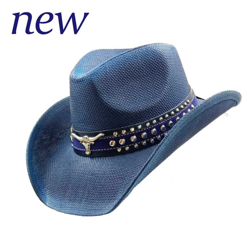 Navy blue western cowboy straw hat custom men and women retro jazz straw hat hollow hat sun hat sombrero cowboy