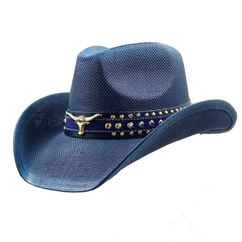 Navy blue western cowboy straw hat custom men and women retro jazz straw hat hollow hat sun hat sombrero cowboy - Image 4
