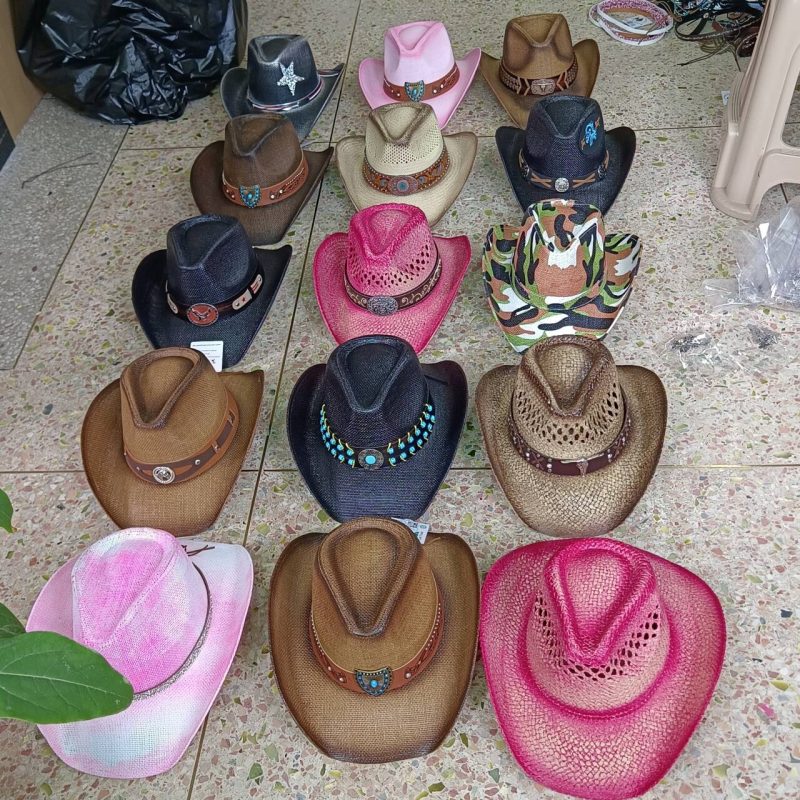 Navy blue western cowboy straw hat custom men and women retro jazz straw hat hollow hat sun hat sombrero cowboy - Image 6