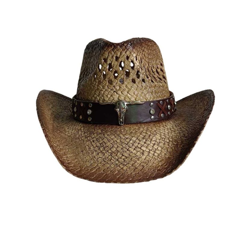 Navy blue western cowboy straw hat custom men and women retro jazz straw hat hollow hat sun hat sombrero cowboy - Image 13
