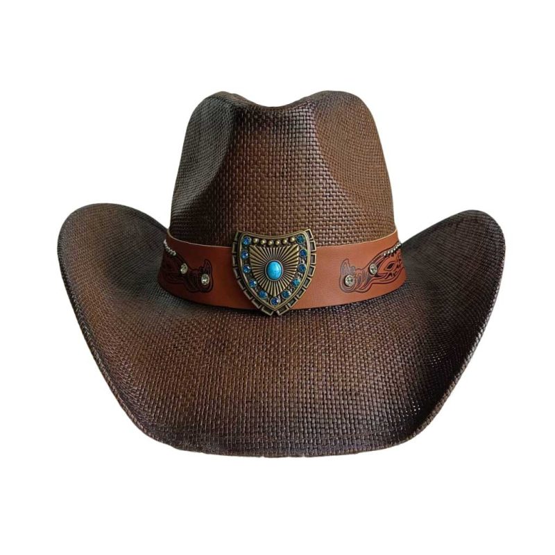 Navy blue western cowboy straw hat custom men and women retro jazz straw hat hollow hat sun hat sombrero cowboy - Image 17