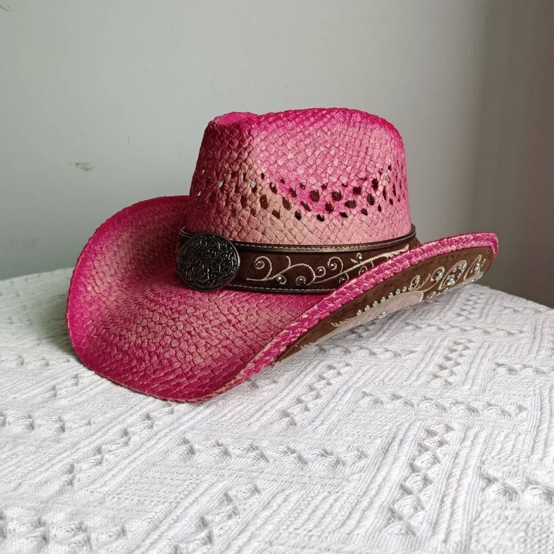 Navy blue western cowboy straw hat custom men and women retro jazz straw hat hollow hat sun hat sombrero cowboy - Image 18