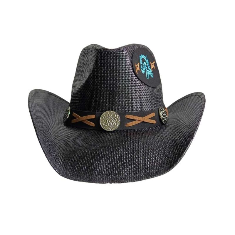 Navy blue western cowboy straw hat custom men and women retro jazz straw hat hollow hat sun hat sombrero cowboy - Image 19