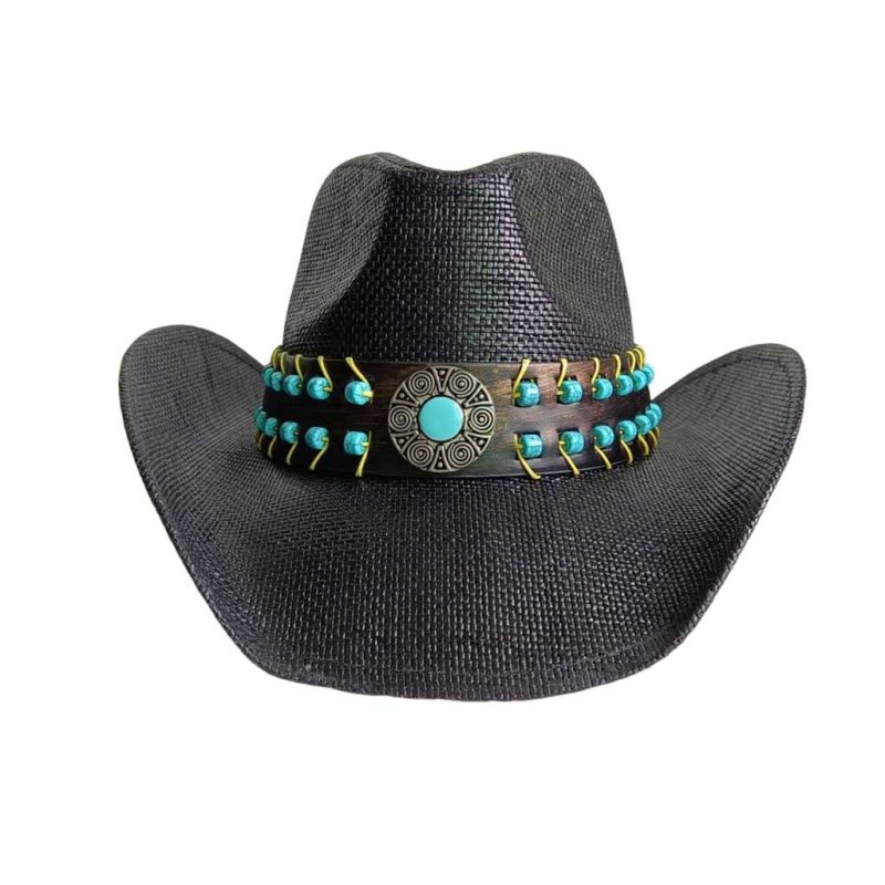 Navy blue western cowboy straw hat custom men and women retro jazz straw hat hollow hat sun hat sombrero cowboy - Image 22