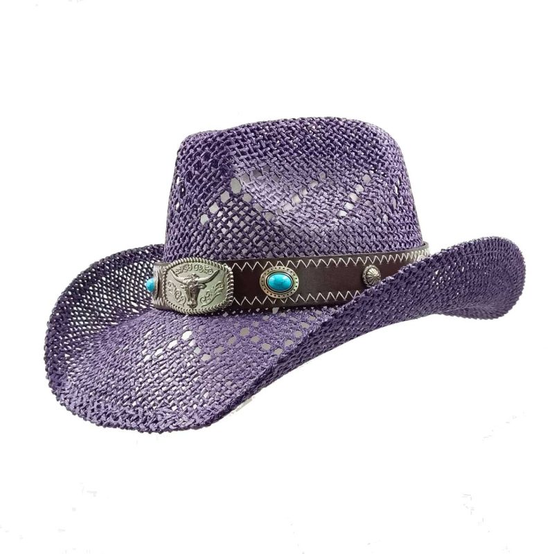 Navy blue western cowboy straw hat custom men and women retro jazz straw hat hollow hat sun hat sombrero cowboy - Image 26