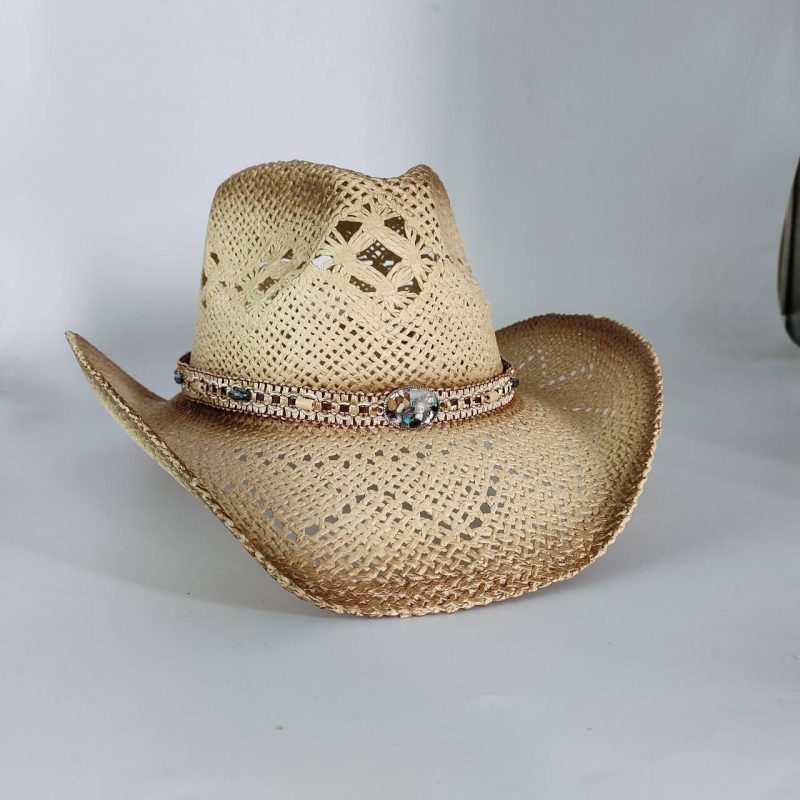 Navy blue western cowboy straw hat custom men and women retro jazz straw hat hollow hat sun hat sombrero cowboy - Image 27