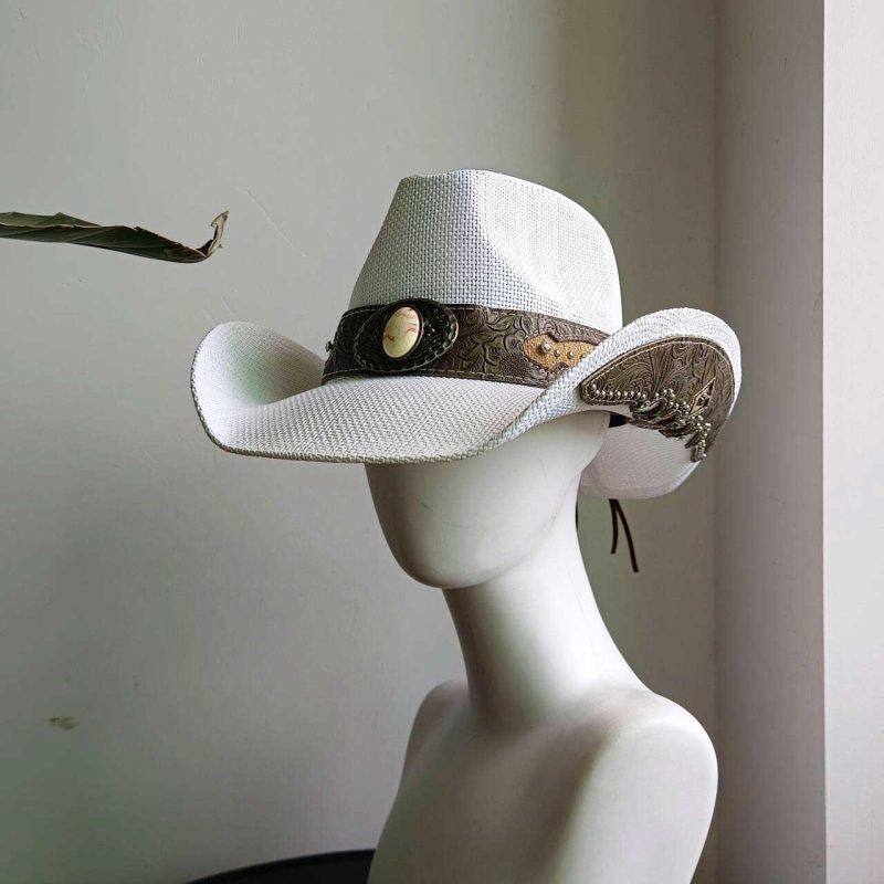 Navy blue western cowboy straw hat custom men and women retro jazz straw hat hollow hat sun hat sombrero cowboy - Image 28