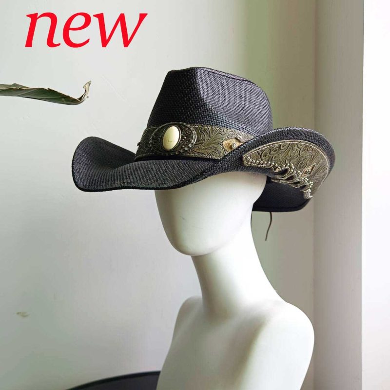 Navy blue western cowboy straw hat custom men and women retro jazz straw hat hollow hat sun hat sombrero cowboy - Image 29
