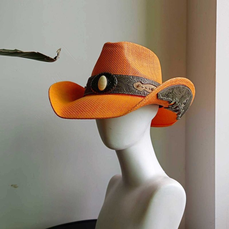 Navy blue western cowboy straw hat custom men and women retro jazz straw hat hollow hat sun hat sombrero cowboy - Image 31