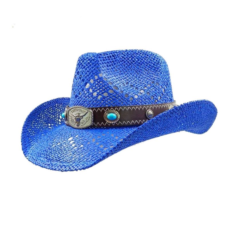 Navy blue western cowboy straw hat custom men and women retro jazz straw hat hollow hat sun hat sombrero cowboy - Image 34
