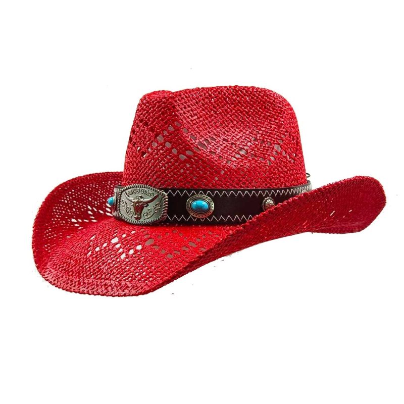 Navy blue western cowboy straw hat custom men and women retro jazz straw hat hollow hat sun hat sombrero cowboy - Image 36