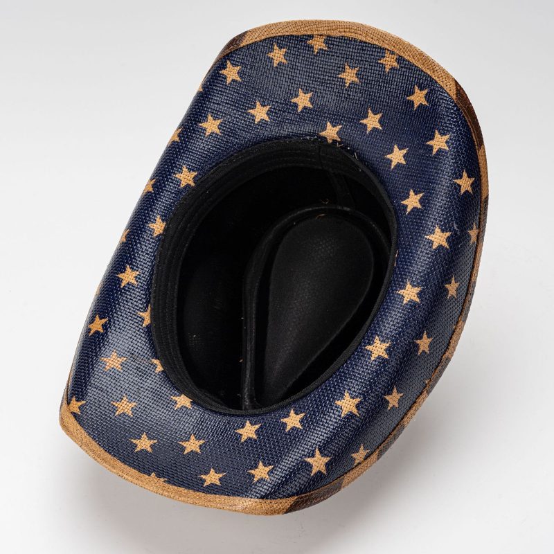 Vintage Star Stripe Print Straw Cowgirl Hat for Women Men Bull Head Belt Wide Brim Western Caps for 4th of July Panama Jazz Hat - Image 3