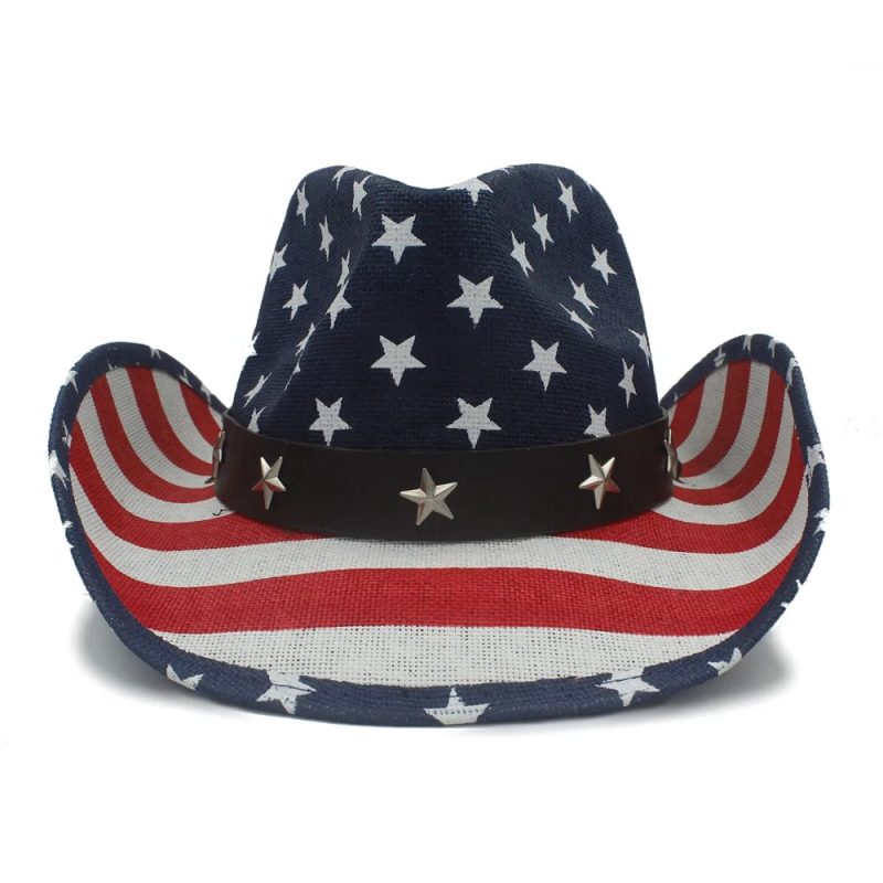 Summer Classic American Flag Cowboy Hats For Men Wide Brim Usa Cowgirl Chapeau Homme Cap Usa Flag Straw Cowboy Hat Dropshipping - Image 4