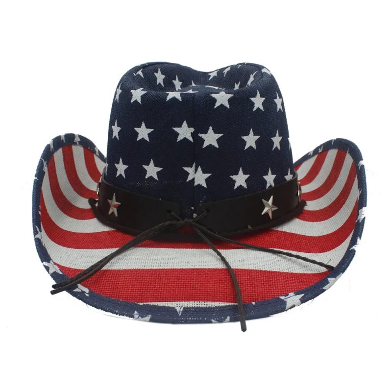 Summer Classic American Flag Cowboy Hats For Men Wide Brim Usa Cowgirl Chapeau Homme Cap Usa Flag Straw Cowboy Hat Dropshipping - Image 5