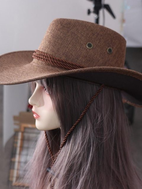 Elegant Linen Western Cowboy Hat Beach Cap Climbing Hat Summer Sun Hat Outdoor Visor Cap Cycling Cap Beach Sunscreen Cap Summer