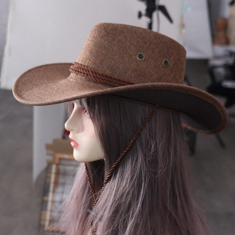 Elegant Linen Western Cowboy Hat Beach Cap Climbing Hat Summer Sun Hat Outdoor Visor Cap Cycling Cap Beach Sunscreen Cap Summer