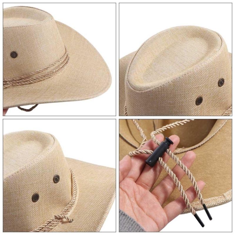 Elegant Linen Western Cowboy Hat Beach Cap Climbing Hat Summer Sun Hat Outdoor Visor Cap Cycling Cap Beach Sunscreen Cap Summer - Image 2
