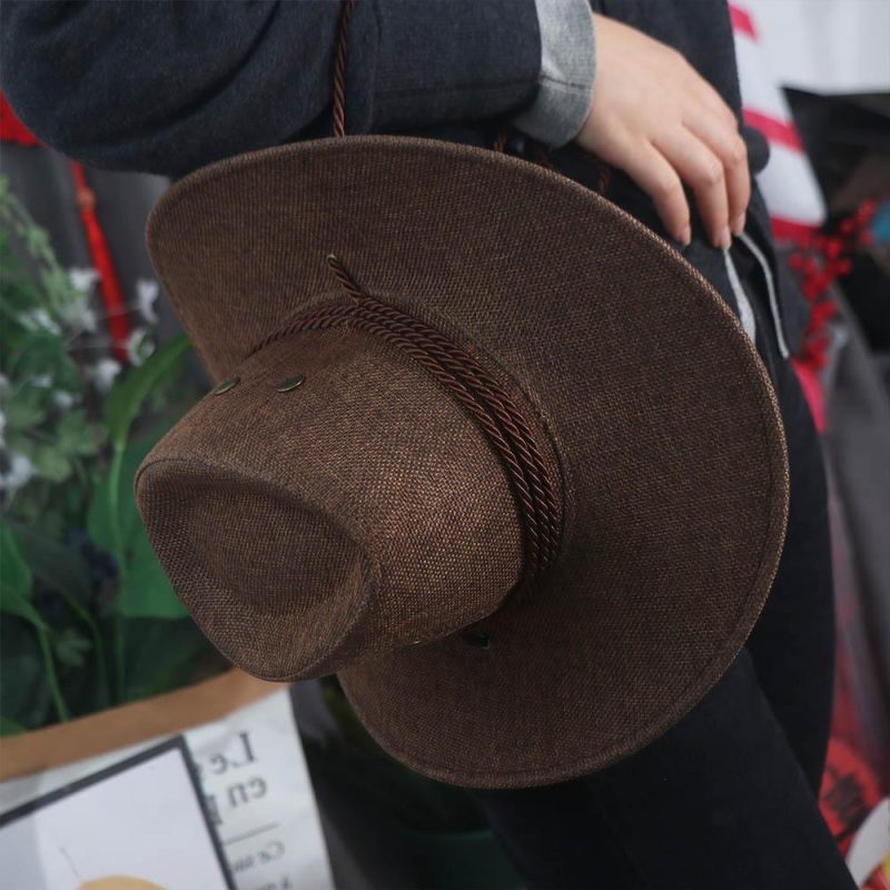 Elegant Linen Western Cowboy Hat Beach Cap Climbing Hat Summer Sun Hat Outdoor Visor Cap Cycling Cap Beach Sunscreen Cap Summer - Image 4