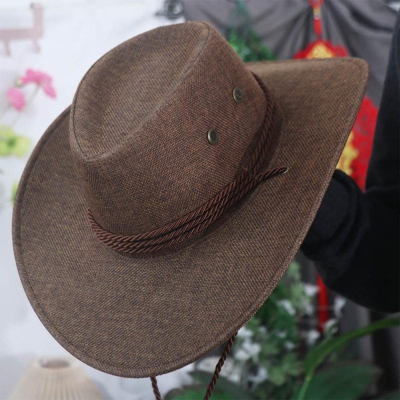 Elegant Linen Western Cowboy Hat Beach Cap Climbing Hat Summer Sun Hat Outdoor Visor Cap Cycling Cap Beach Sunscreen Cap Summer - Image 5