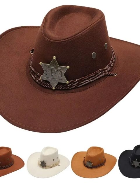Unisex Artificial Suede Beach Cowboy Hat Wide Brim Sun Protection Party Cosplay Hat Solid Color Breathable Jazz Hat