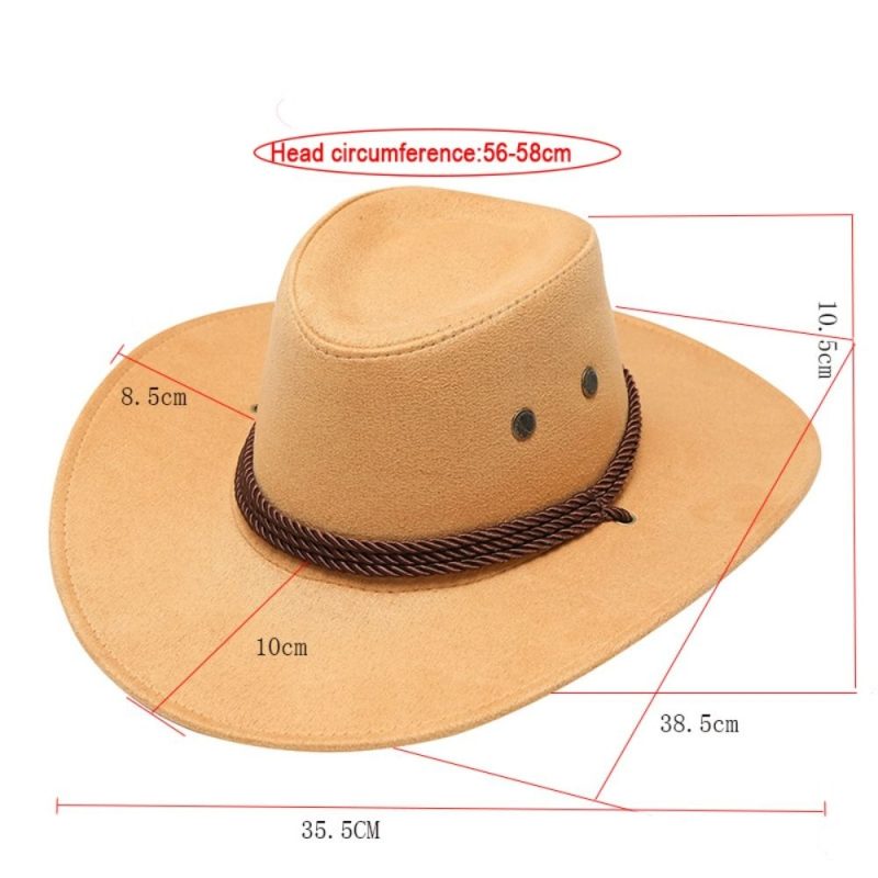 Unisex Artificial Suede Beach Cowboy Hat Wide Brim Sun Protection Party Cosplay Hat Solid Color Breathable Jazz Hat - Image 6