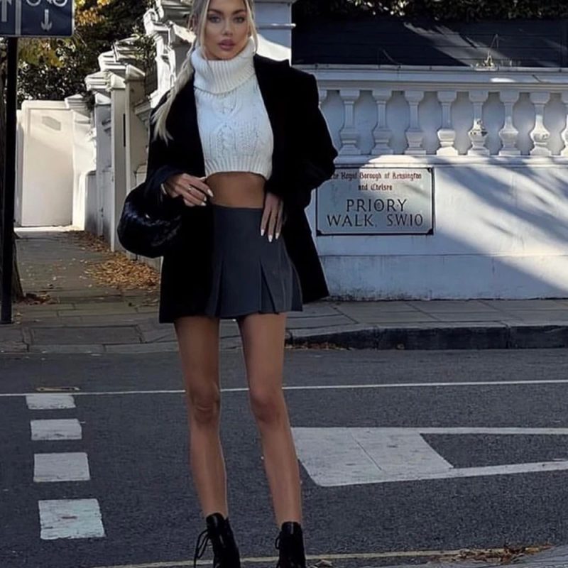 MUJER Women's Shorts Skirts High Waist Pleated Skirt Shorts Women Striped Bermuda Shorts Woman Fashion Casual Mini Shorts Women - Image 5