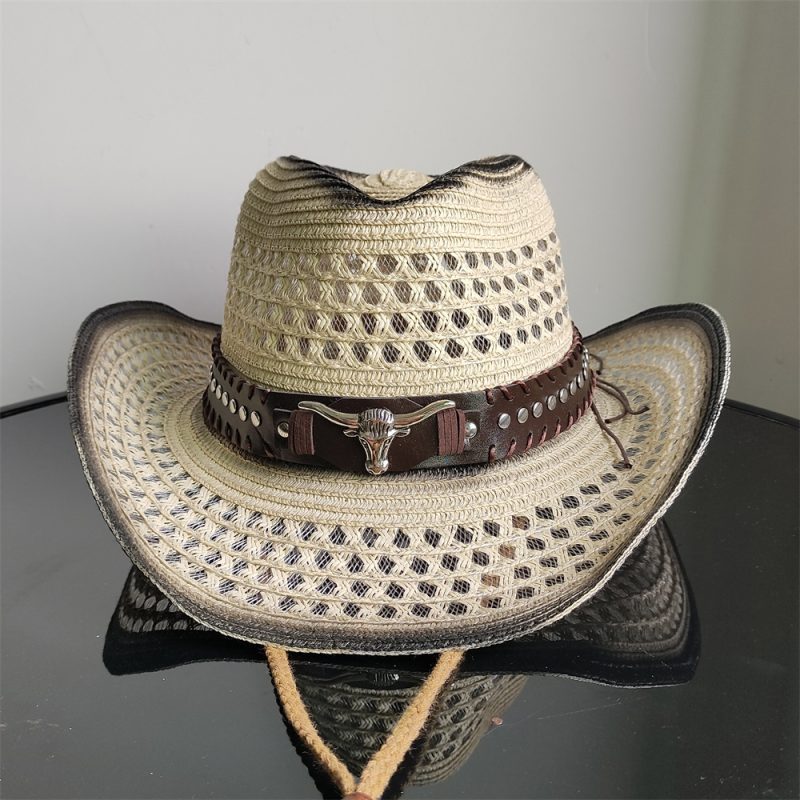 Holllow Cowboy Straw Hat Women Men Summer Handmade Vintage Hollow Western brim Sun Protection Fisherman Mountaineering Bohemian