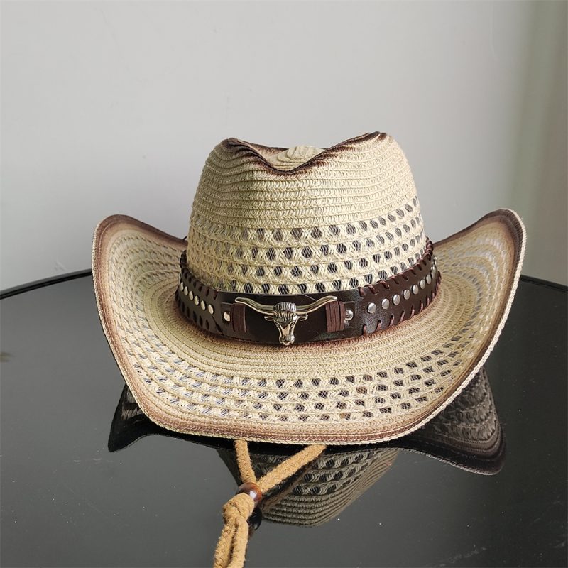 Holllow Cowboy Straw Hat Women Men Summer Handmade Vintage Hollow Western brim Sun Protection Fisherman Mountaineering Bohemian - Image 2