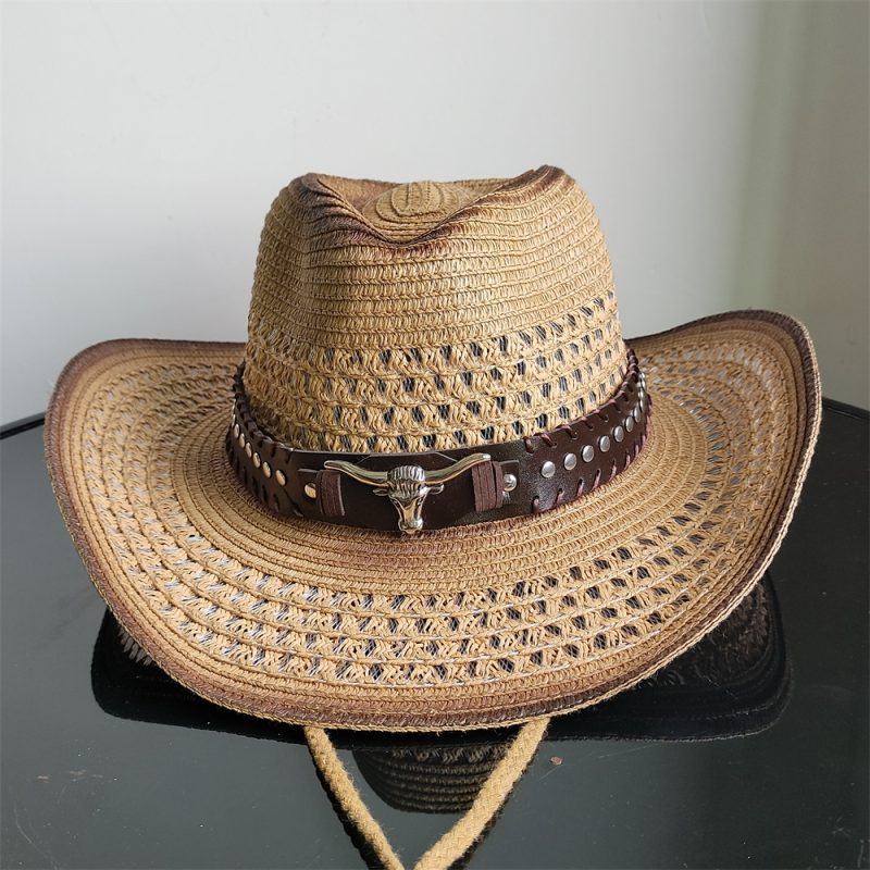 Holllow Cowboy Straw Hat Women Men Summer Handmade Vintage Hollow Western brim Sun Protection Fisherman Mountaineering Bohemian - Image 4