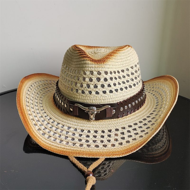 Holllow Cowboy Straw Hat Women Men Summer Handmade Vintage Hollow Western brim Sun Protection Fisherman Mountaineering Bohemian - Image 5