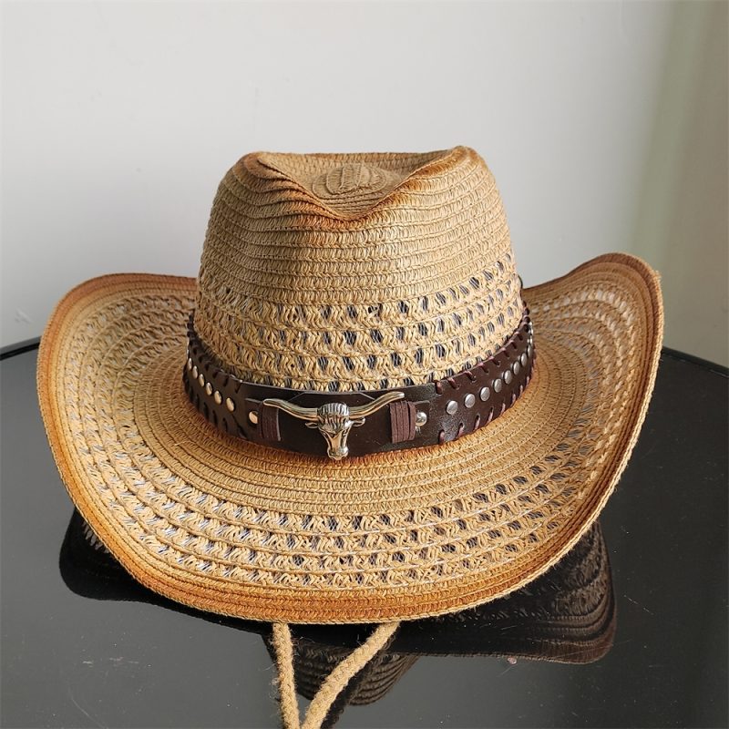 Holllow Cowboy Straw Hat Women Men Summer Handmade Vintage Hollow Western brim Sun Protection Fisherman Mountaineering Bohemian - Image 6