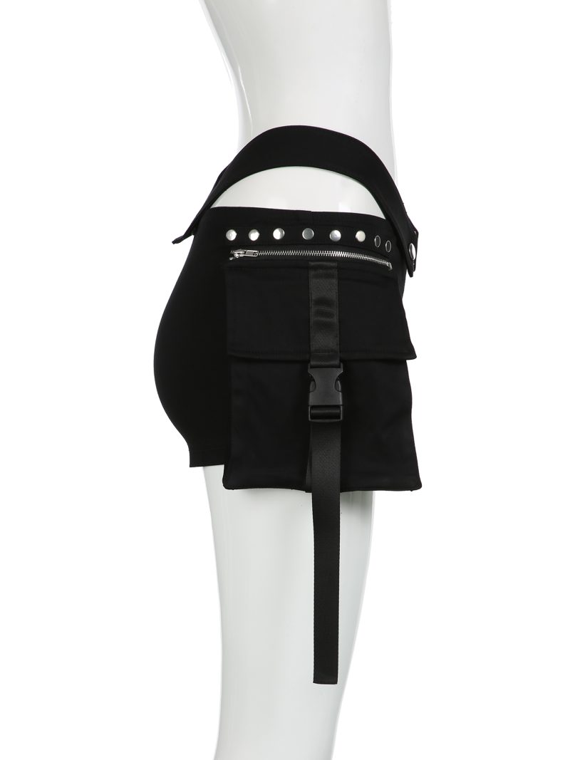 IAMSURE Safari Style Big Pockets Shorts Dark Casual Slim Solid Low-Waisted Shorts Women 2024 Summer Fashion Streetwear Ladies - Image 5