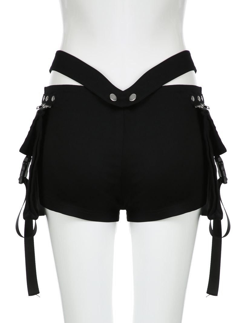 IAMSURE Safari Style Big Pockets Shorts Dark Casual Slim Solid Low-Waisted Shorts Women 2024 Summer Fashion Streetwear Ladies - Image 6