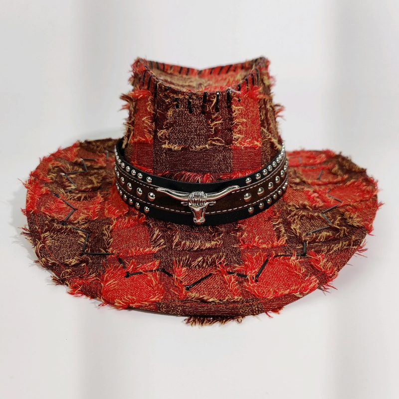 Lamuusaa Western Style Wide Brimmed Hat with Decorative Band Sun Protection Cowgirl Cap for Men Women Outdoor Wear