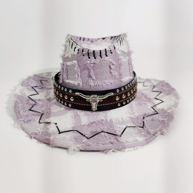 Lamuusaa Western Style Wide Brimmed Hat with Decorative Band Sun Protection Cowgirl Cap for Men Women Outdoor Wear - Image 3