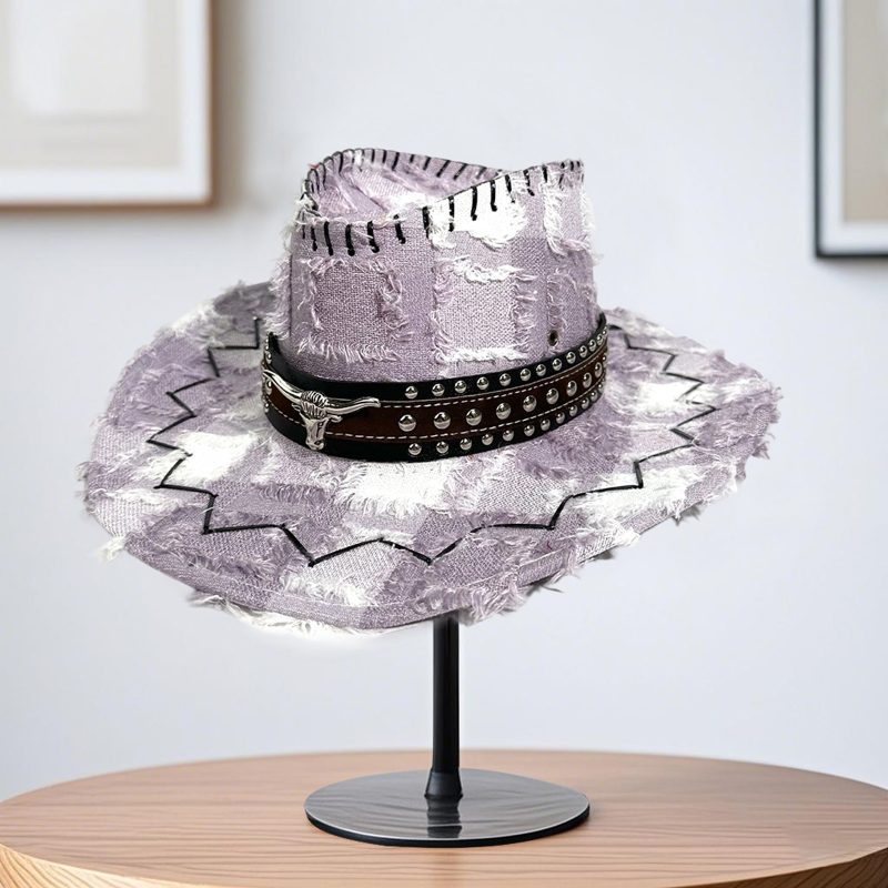 Lamuusaa Western Style Wide Brimmed Hat with Decorative Band Sun Protection Cowgirl Cap for Men Women Outdoor Wear - Image 5
