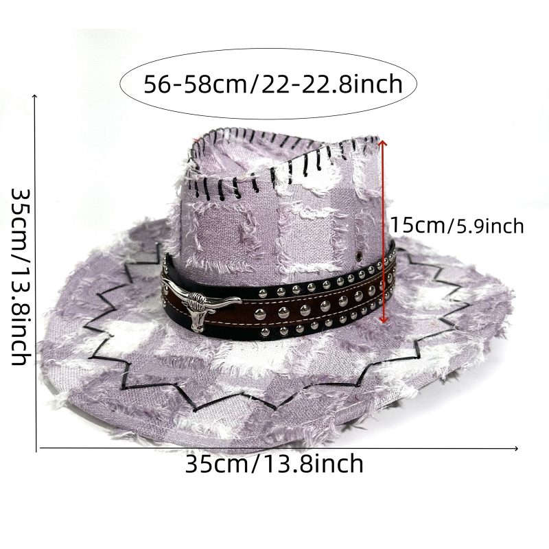 Lamuusaa Western Style Wide Brimmed Hat with Decorative Band Sun Protection Cowgirl Cap for Men Women Outdoor Wear - Image 6