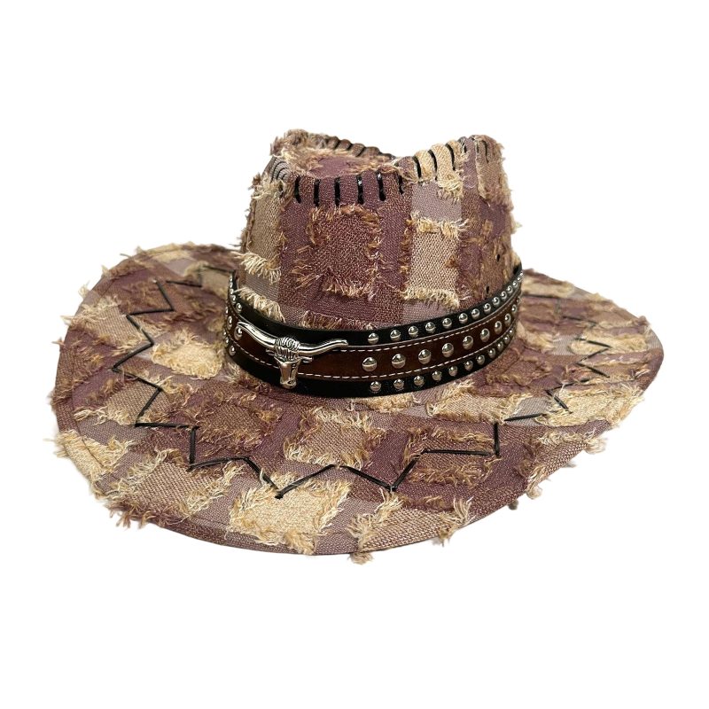 Lamuusaa Western Style Wide Brimmed Hat with Decorative Band Sun Protection Cowgirl Cap for Men Women Outdoor Wear - Image 7