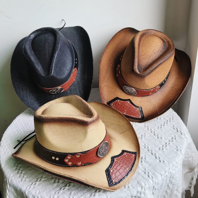 Retro Western Cowboy Straw hat men women Fashion Large Brim straw hat Party Outdoor summer Sunshade Jazz Hat sombrero vaquero - Image 2