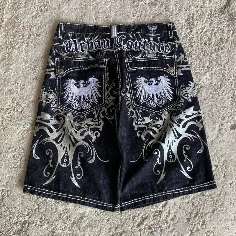 American Vintage Gothic Men Denim Shorts Pattern Embroidery Loose Unisex Shorts Y2K Printing Korean Casual Fashion Couple Shorts - Image 10