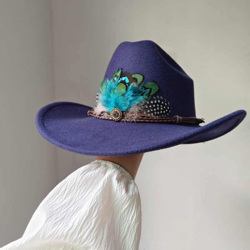New 9CM Wide Brim Western Cowboy Hat For Men's Vintage Fascinator Cowgirl Jazz Hat Cloche Church Caps Sombrero Hombre - Image 32